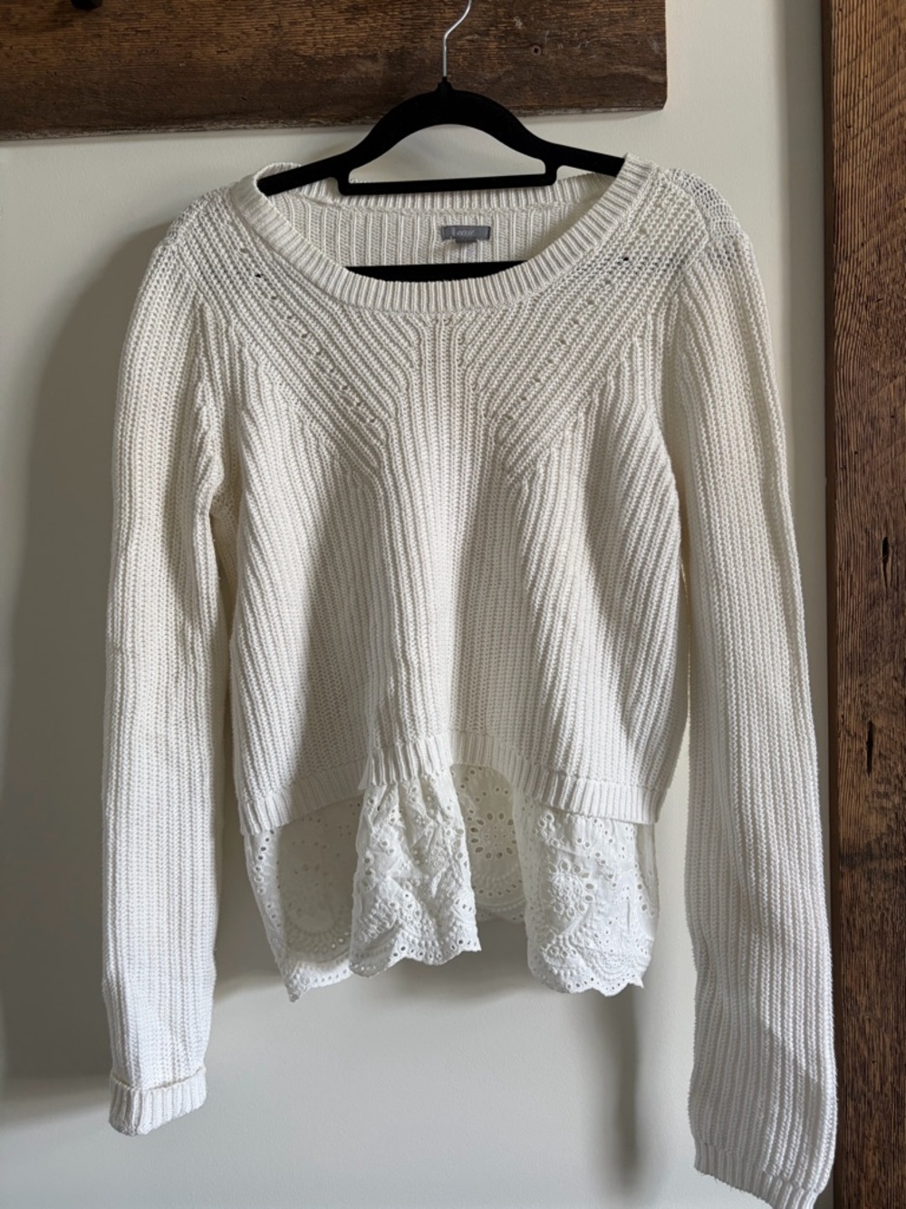 aerie Cream Knit Scoop-Neck Sweater with Eyelet Hem